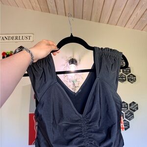 FP Movement by Free People Black V-Neck Ruched Tank